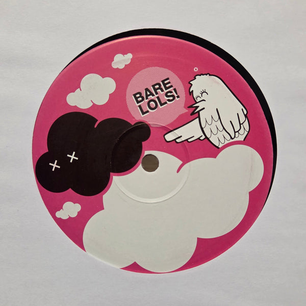 Circular sticker with cartoon character and text on a white background