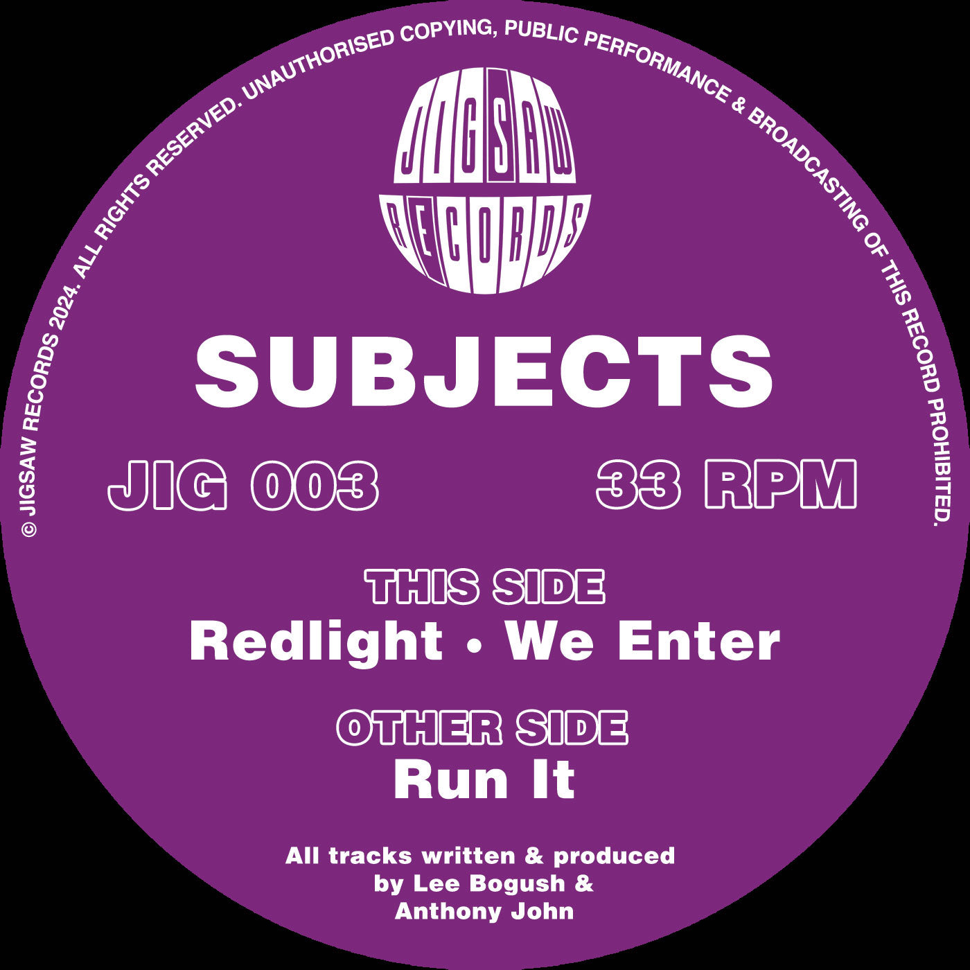 SUBJECTS 'RUN IT / REDLIGHT / WE ENTER' 12"