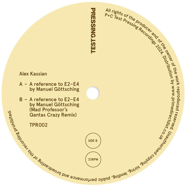 *PRE-ORDER* ALEX KASSIAN 'A REFERENCE TO E2-E4 BY MANUEL GOTTSCHING' 12"