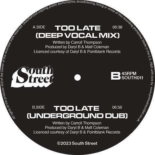 M.A.D PRODUCTIONS 'TOO LATE' 12"