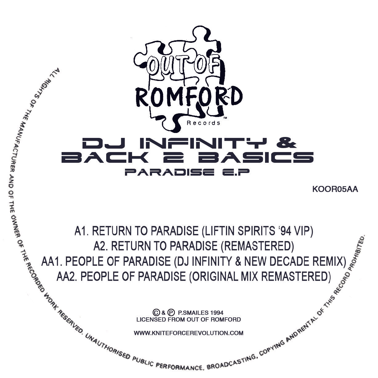DJ INFINITY & BACK 2 BASICS 'PARADISE EP' 12"