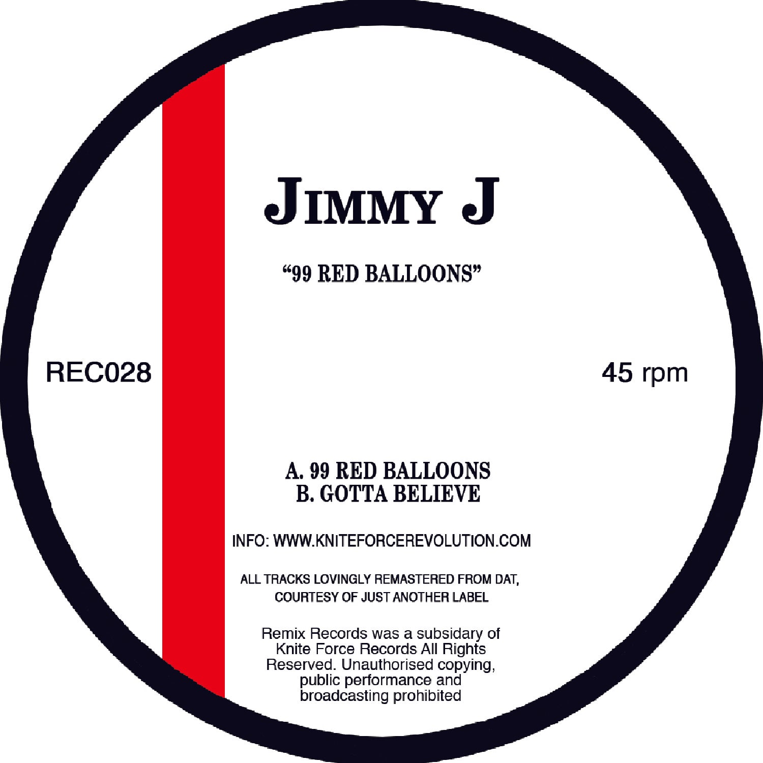Jimmy J '99 Red Balloons / Gotta Believe' 12" (Reissue)
