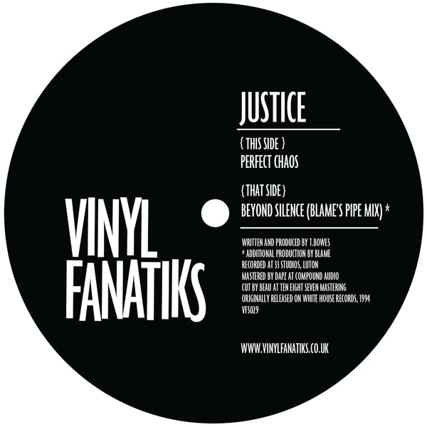 JUSTICE 'PERFECT CHAOS / BEYOND SILENCE (BLAME RMX)' 12" (REISSUE)