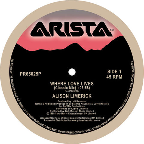 ALISON LIMERICK 'WHERE LOVE LIVES' 12" (REISSUE)